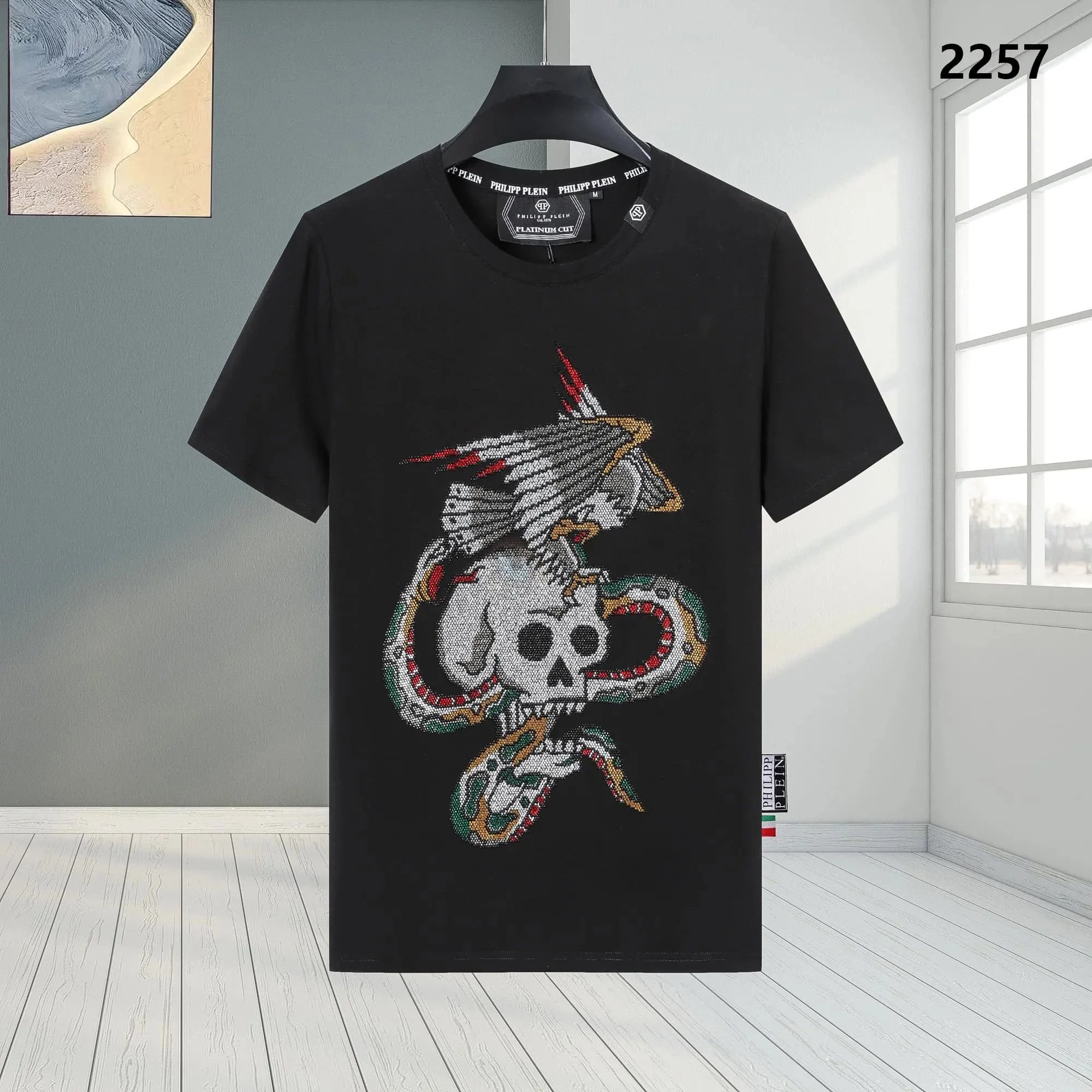 Philipp Plein Platinum Cut Skull & Eagle Embroidered Black T-Shirt - 1