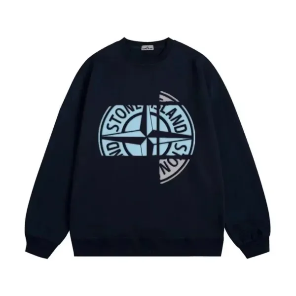 Stone Island Compass Logo Print Navy Hoodie - 1