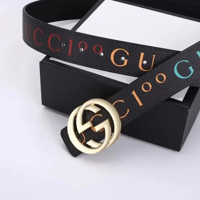 Gucci Belts Multicolor logo-print belt with interlocking G buckle product detail image 4
