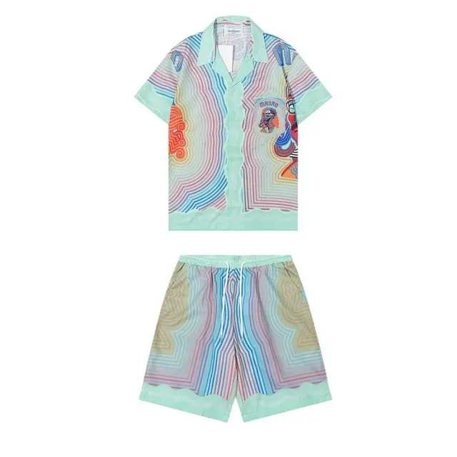 Casablanca Matching Sets Short-sleeve printed shirt and shorts set with wavy trim product detail image 7