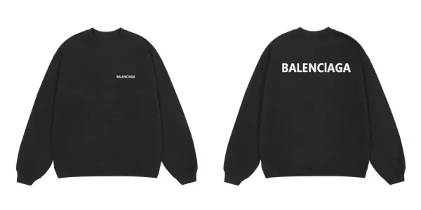 Balenciaga Logo Print Black Crewneck Hoodie - 1