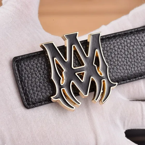 MMY Logo Buckle Black Leather Belt - 14