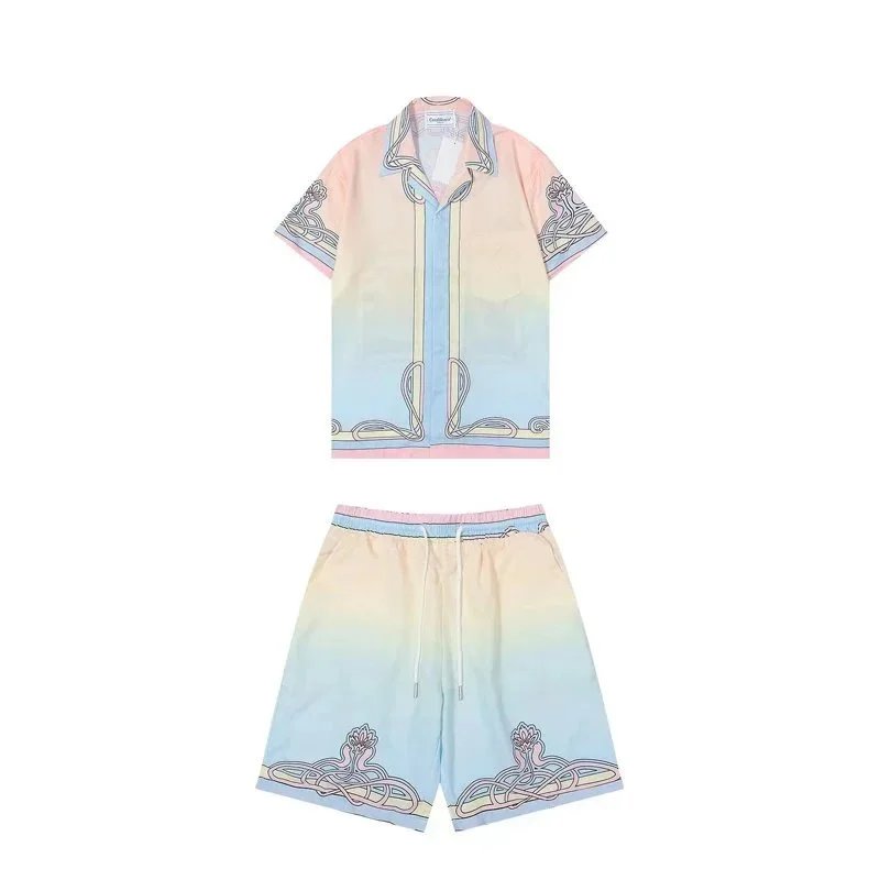 Casablanca Matching Sets Short-sleeve printed shirt and shorts set with wavy trim image 13