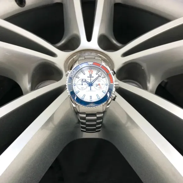Omega Seamaster Planet Ocean Chronograph White Dial Blue-Orange Bezel Mechanical Watch - 1