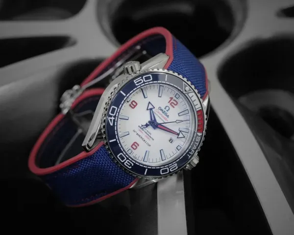 Omega Seamaster Planet Ocean America's Cup White Dial Blue Red Strap Mechanical Watch - 1
