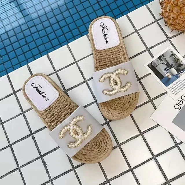 Unbranded Slippers Woven Footbed Slide with Pearl Interlocking-C Ornament product detail image 5