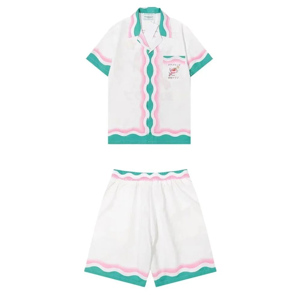 Casablanca Matching Sets Short-sleeve printed shirt and shorts set with wavy trim image 9