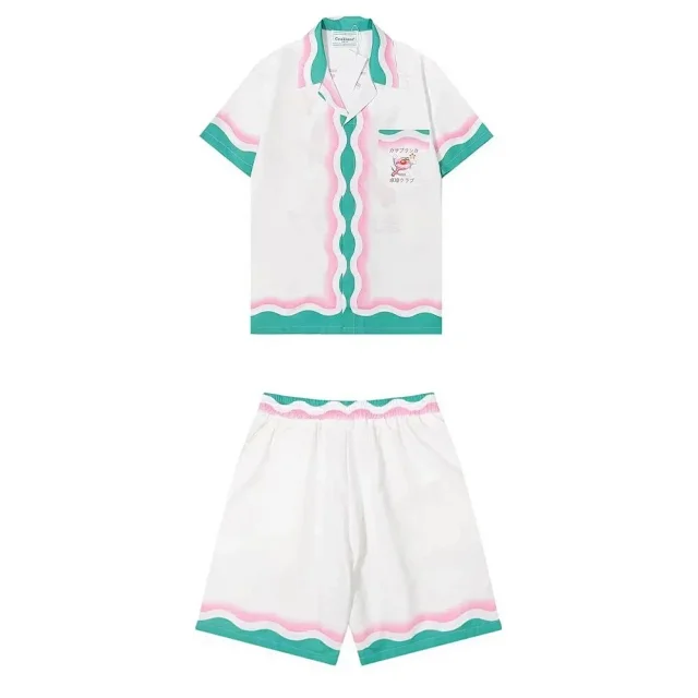 Casablanca Matching Sets Short-sleeve printed shirt and shorts set with wavy trim product detail image 8