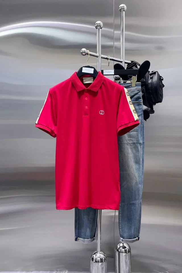 Gucci Shirts Short-Sleeve Logo Stripe Polo Shirt product detail image 3