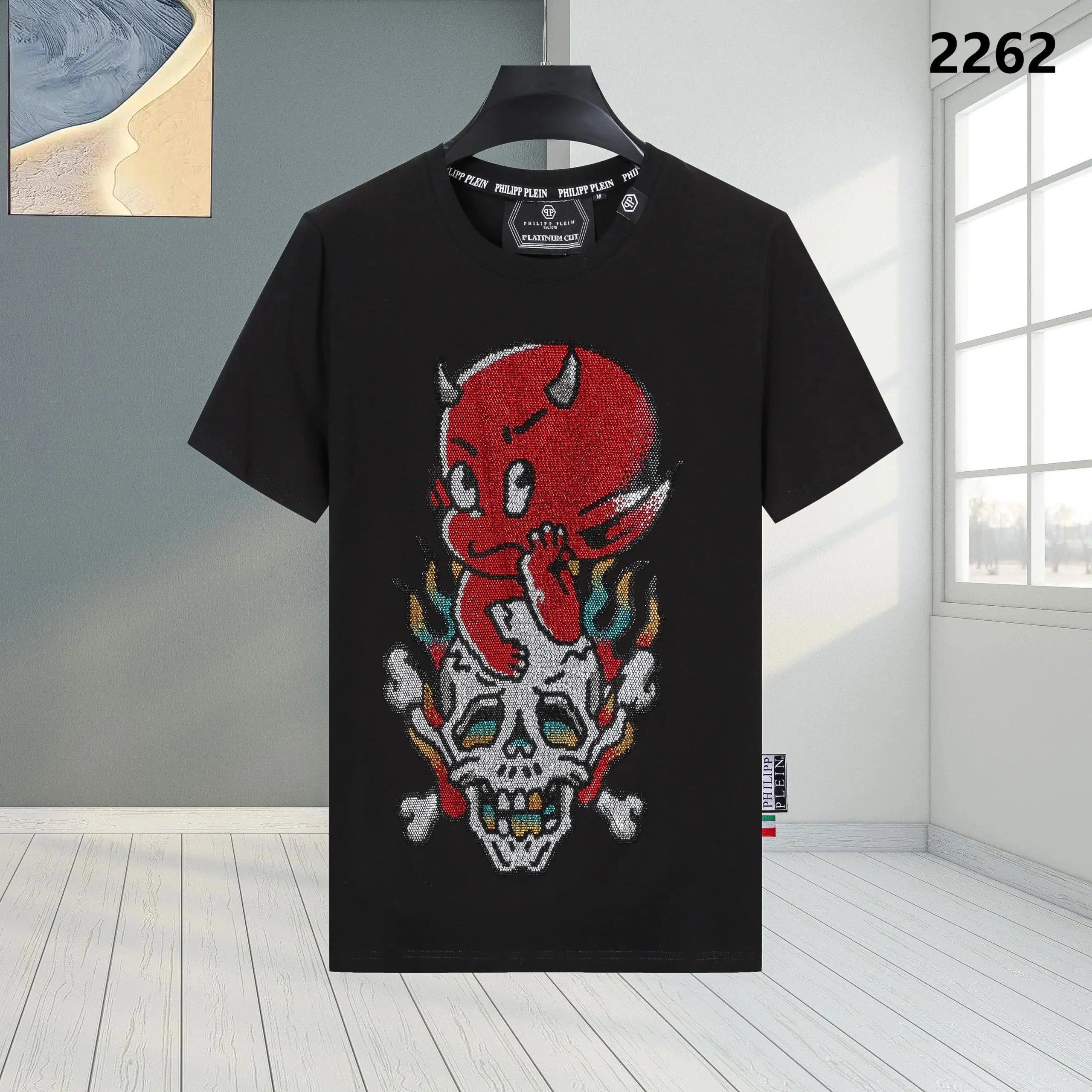 Philipp Plein Platinum Cut Devil Skull Embellished Black T-Shirt - 1