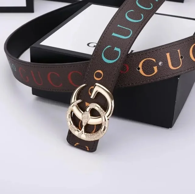 Gucci Belts Multicolor logo-print belt with interlocking G buckle product detail image 6
