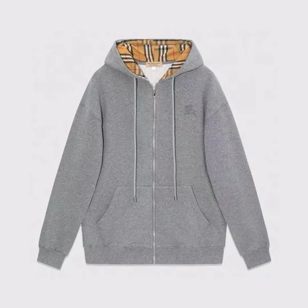 Burberry Check-Lined Hoodie Gray Hoodie - 1