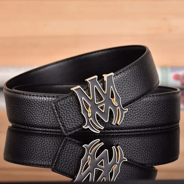 MMY Logo Buckle Black Leather Belt - 5