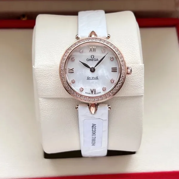 Omega De Ville Prestige Mother-of-Pearl White Leather Watch - 1