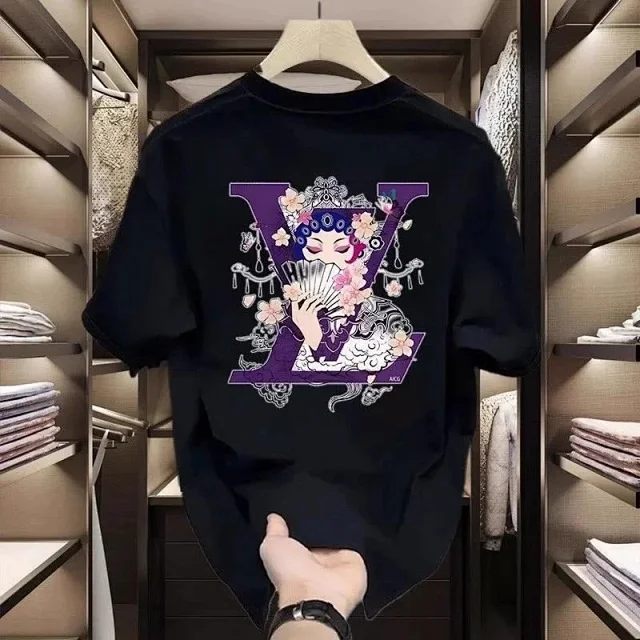 Unbranded T-Shirts Short-Sleeve Crewneck T-Shirt with Opera Character and Letter V Graphic product detail image 4