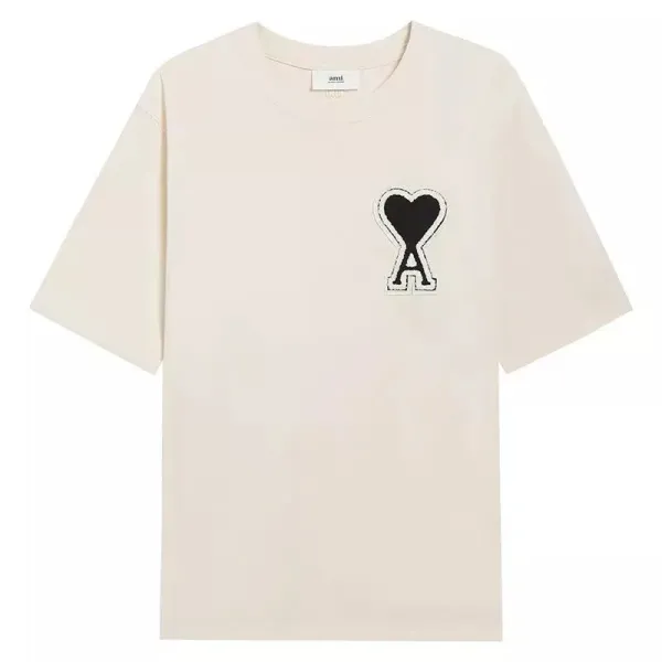 AMI Paris Heart Logo T-Shirt Beige T-Shirt - 1
