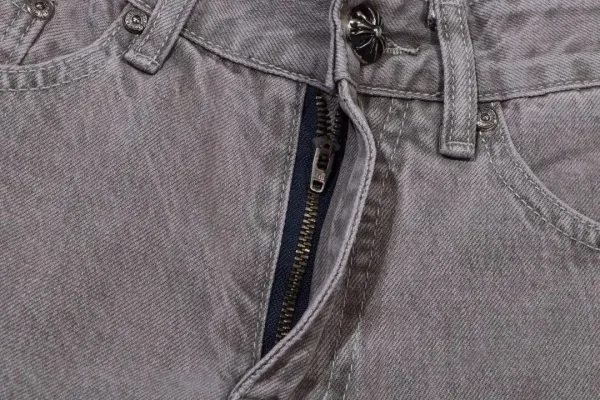 Chrome Hearts x Custom Distressed Cross-Embroidered Beige Jeans - 7