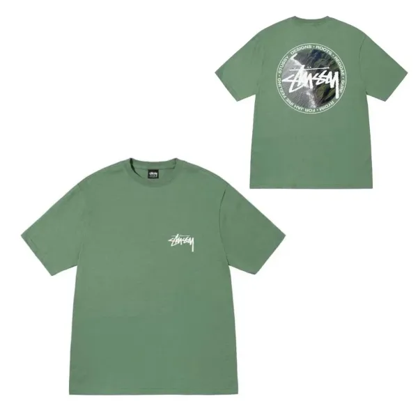 Stussy Circle Logo Graphic T-Shirt Olive Green T-Shirt - 1