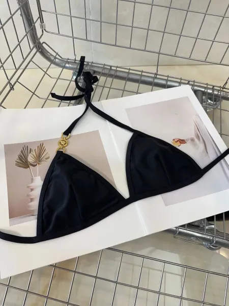 Versace Iconic Greca Pattern Blue Yellow Triangle Bikini Set - 5