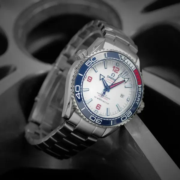 Omega Seamaster Planet Ocean America's Cup White Dial Blue-Red Bezel Mechanical Watch - 1
