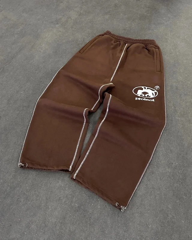 Protect Trousers Elastic-Waist Wide-Leg with Contrast Seams and Zip Hems product detail image 7