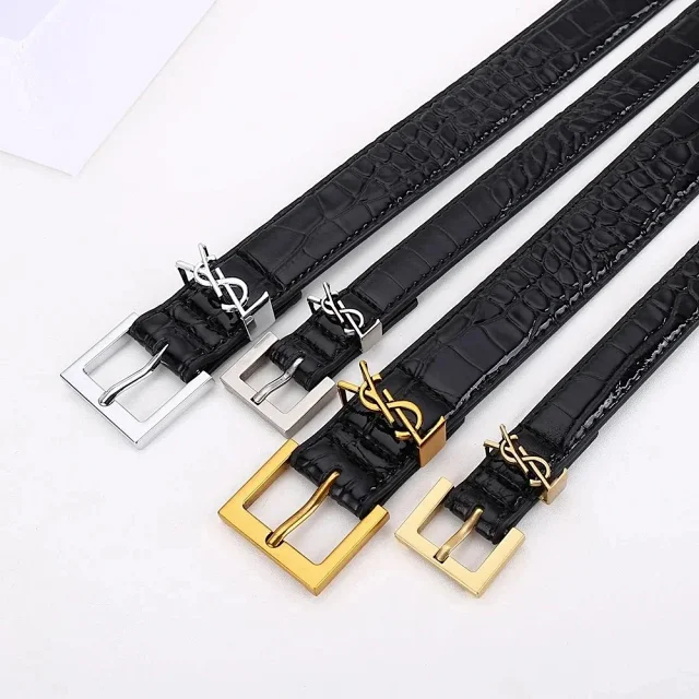 Saint Laurent Belts Crocodile-Embossed Belt with YSL Logo Keeper product detail image 1