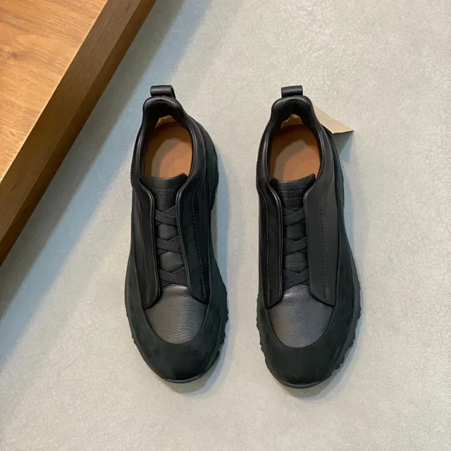 ZEGNA Leather Shoes Triple Stitch Slip-On Sneakers product detail image 5