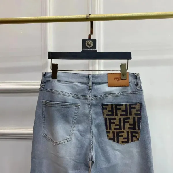 Fendi FF Logo Patch Light Wash Jeans - 5