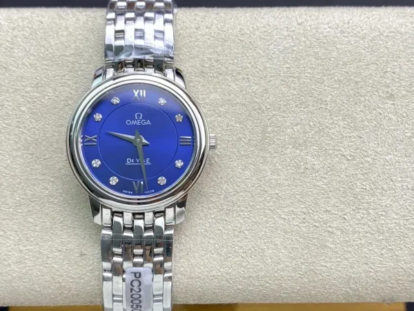 Omega De Ville Blue Dial Diamond Hour Markers Stainless Steel Watch - 1