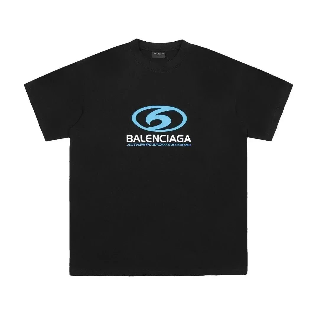 Balenciaga T-Shirts Logo Graphic Short-Sleeve T-Shirt — Black and blue logo 002