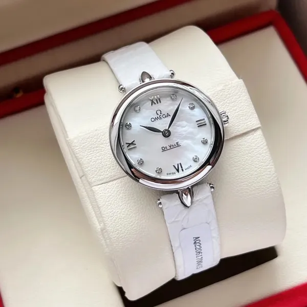 Omega De Ville Prestige Mother-of-Pearl White Leather Watch - 1