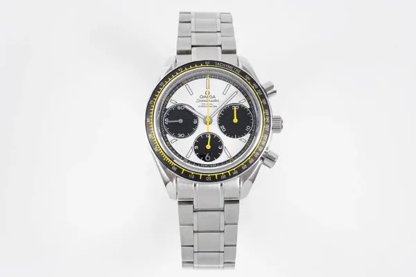Omega Speedmaster Chronograph White Dial Yellow Accents Mechanical Watch - 1