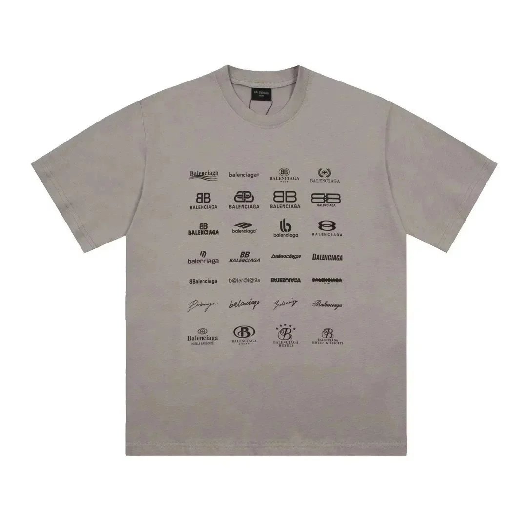 Balenciaga T-Shirts Logo Graphic Short-Sleeve T-Shirt — Dark gray, full label 002