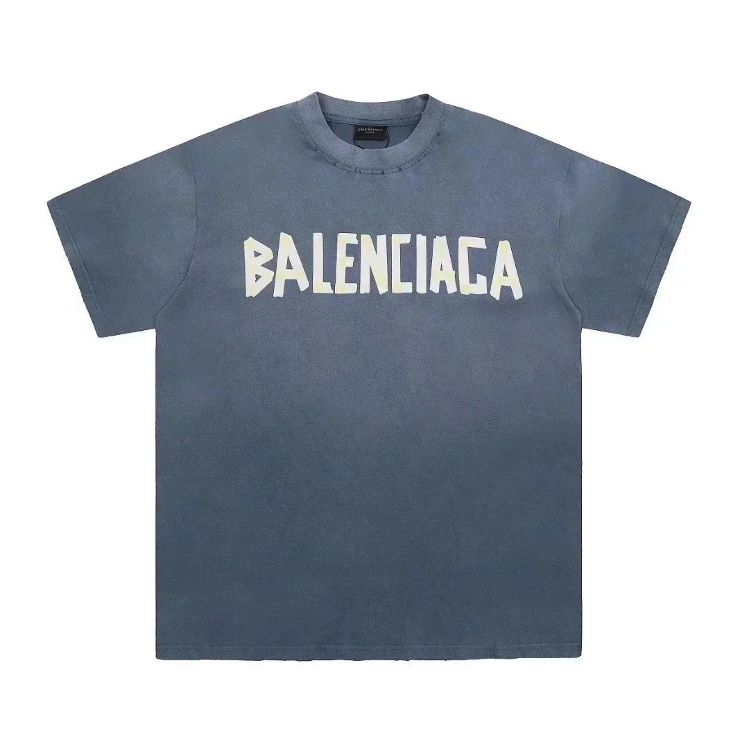 Balenciaga T-Shirts Logo Graphic Short-Sleeve T-Shirt — Haze gray-yellow letter 002