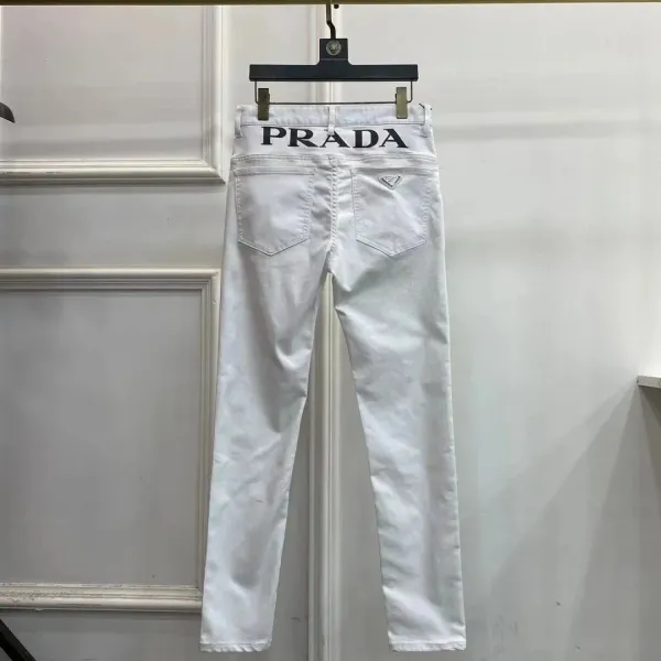 Prada Triangle Logo White Cotton Pants - 10