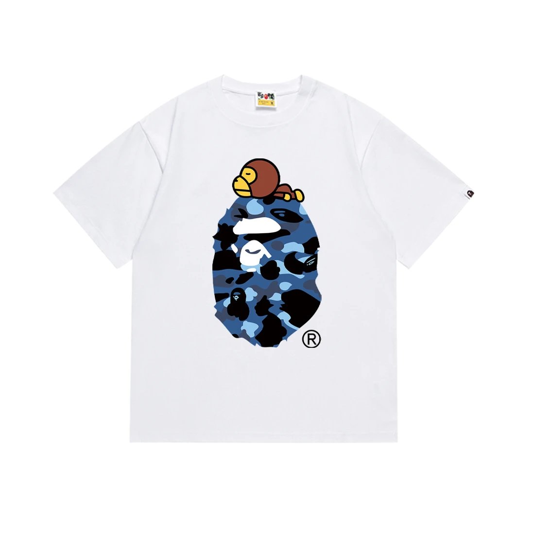 A Bathing Ape T-Shirts Short-Sleeve Head Graphic — 163 white and blue