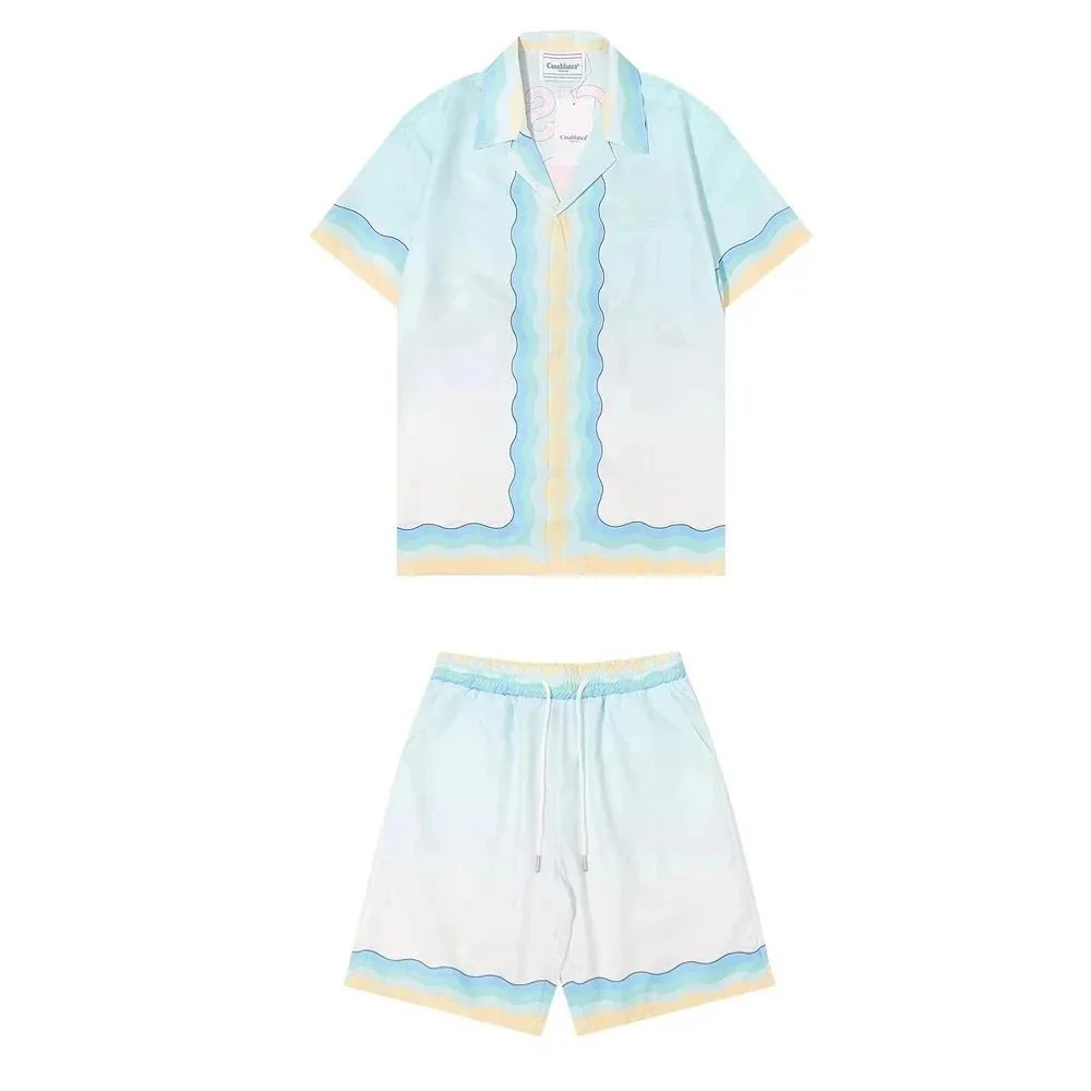 Casablanca Matching Sets Short-sleeve printed shirt and shorts set with wavy trim image 7