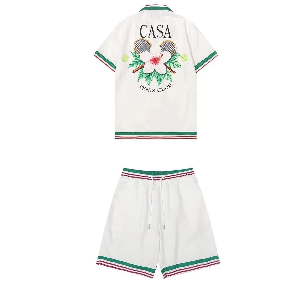 Casablanca Matching Sets Short-sleeve printed shirt and shorts set with wavy trim image 10