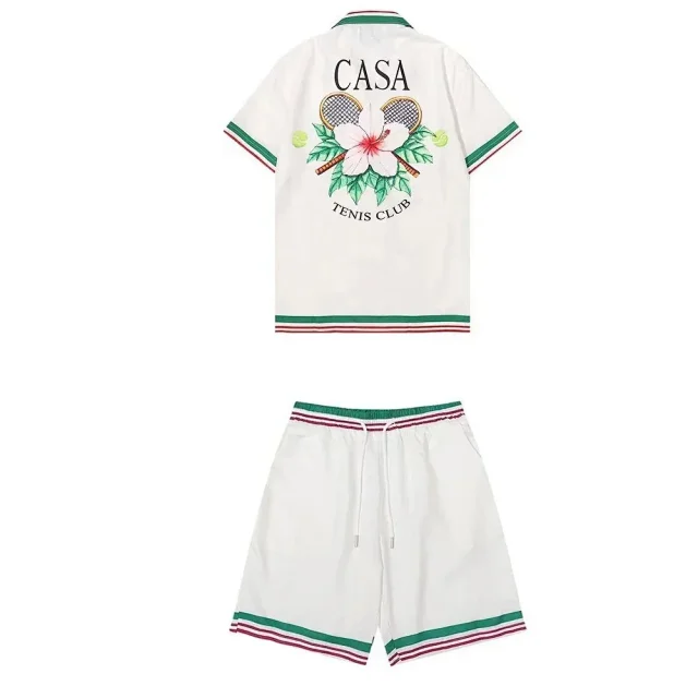 Casablanca Matching Sets Short-sleeve printed shirt and shorts set with wavy trim product detail image 9