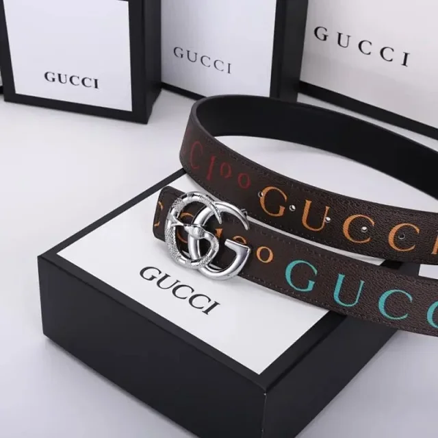 Gucci Belts Multicolor logo-print belt with interlocking G buckle product detail image 2