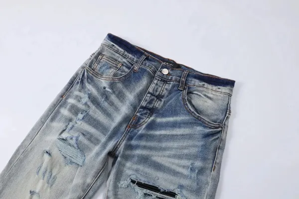 Gallery Dept. Distressed Denim Jeans with Turquoise Underlayer - 3
