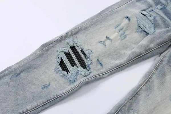 Gallery Dept. Distressed Denim Jeans with Turquoise Underlayer - 7