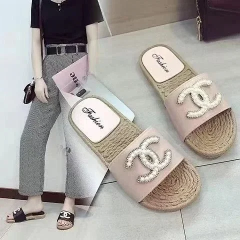 Unbranded Slippers Woven Footbed Slide with Pearl Interlocking-C Ornament product detail image 4