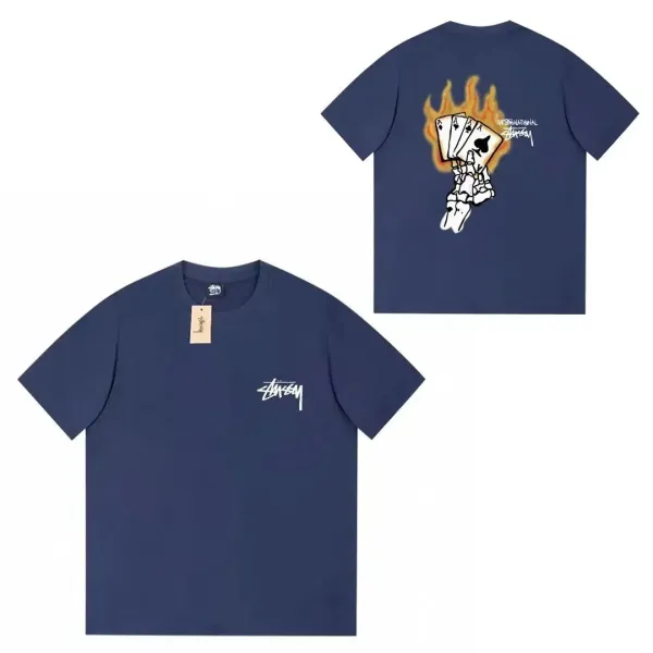 Stüssy Four Aces Flame Graphic Navy T-Shirt - 1