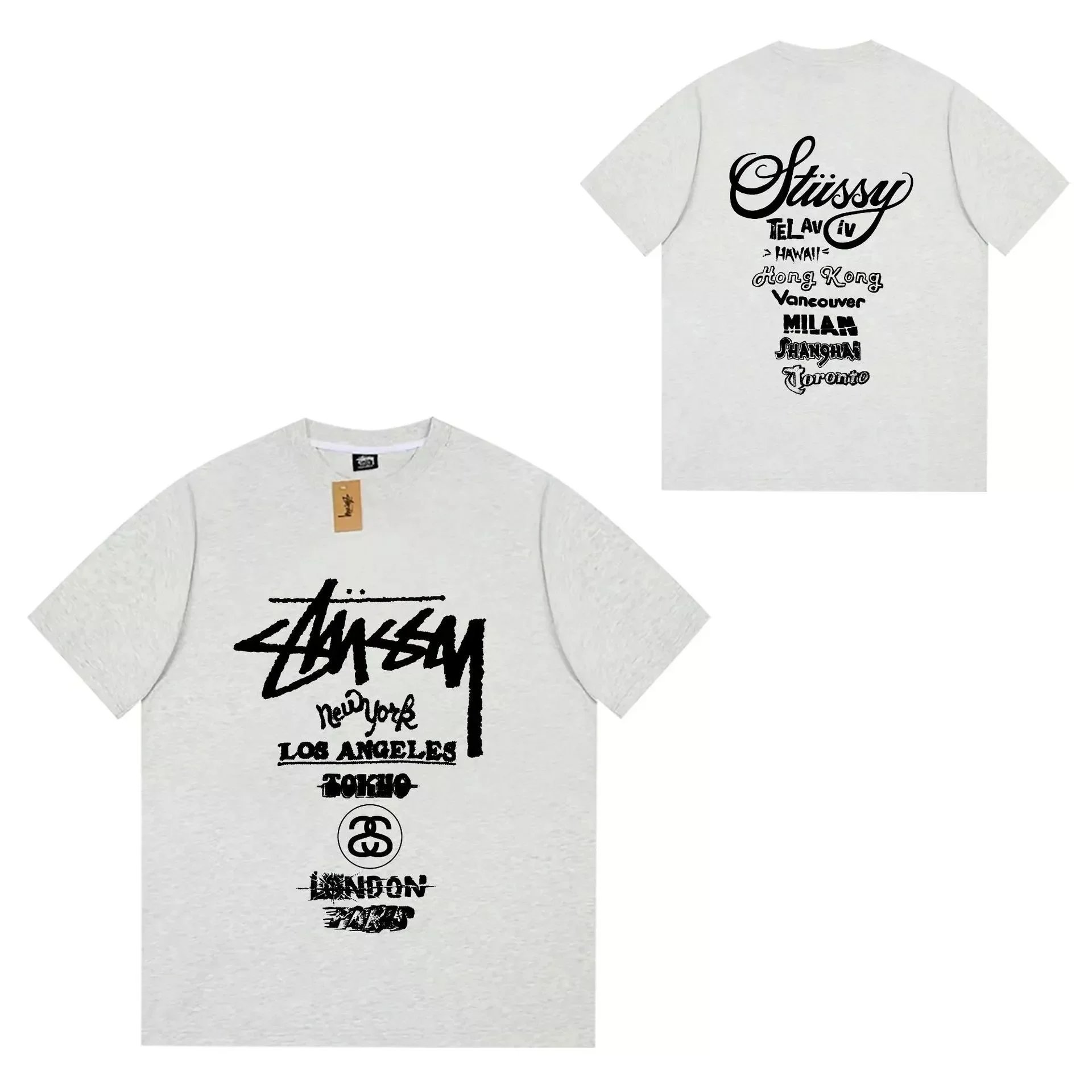Stüssy World Tour Graphic T-Shirt Gray - 1