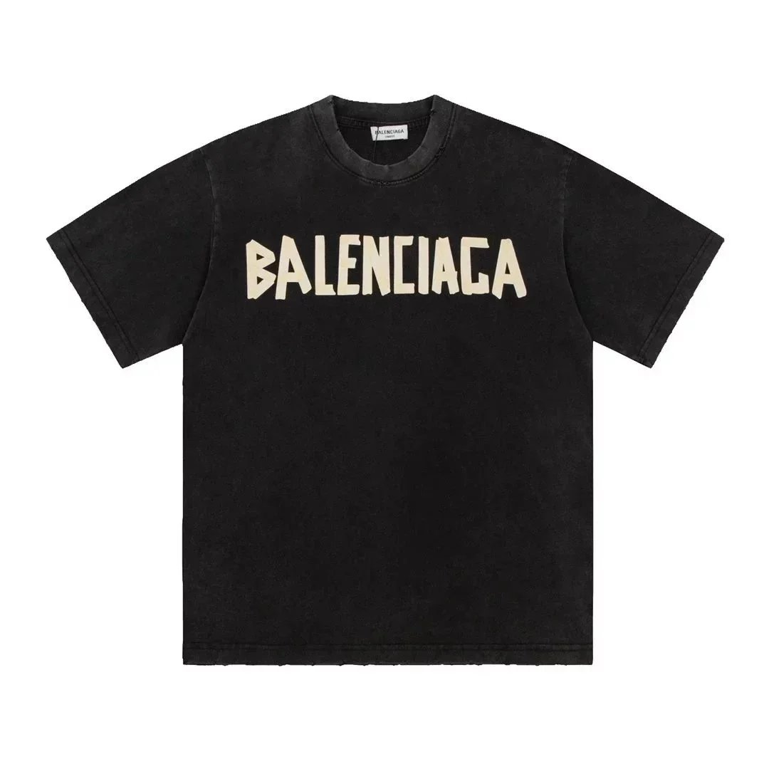 Balenciaga T-Shirts Logo Graphic Short-Sleeve T-Shirt — Black with yellow letters 002