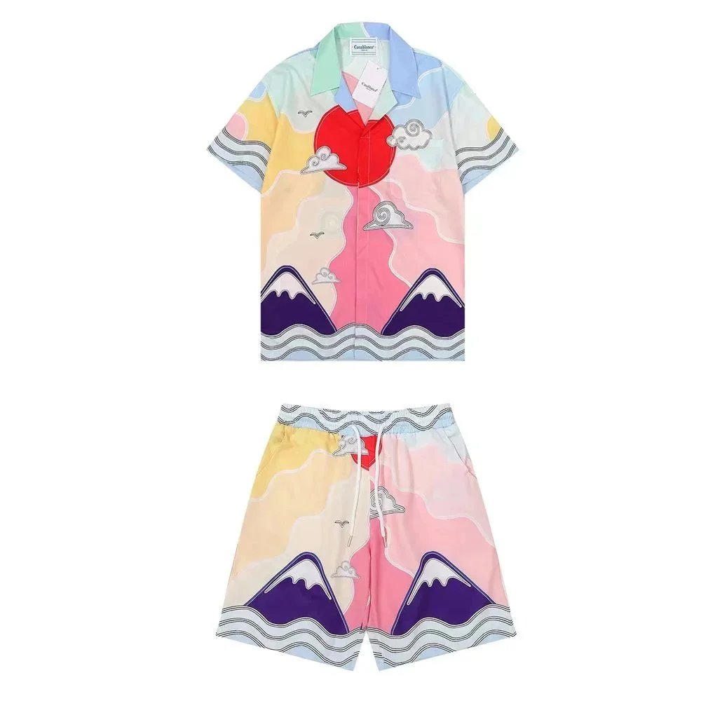 Casablanca Matching Sets Short-sleeve printed shirt and shorts set with wavy trim image 11