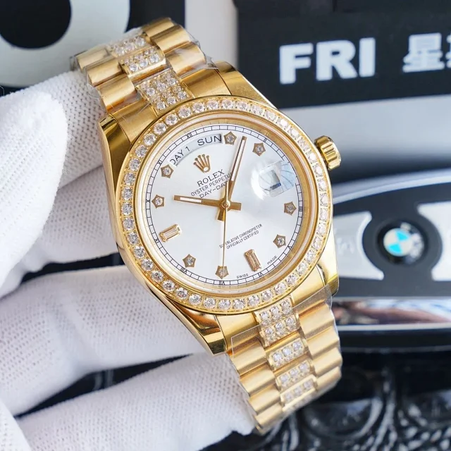Rolex Watches Day-Date Crystal-Set Bracelet Watch product detail image 2