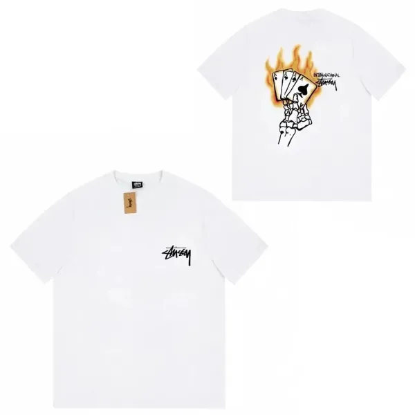 Stussy Four Aces Flame Graphic White T-Shirt - 1