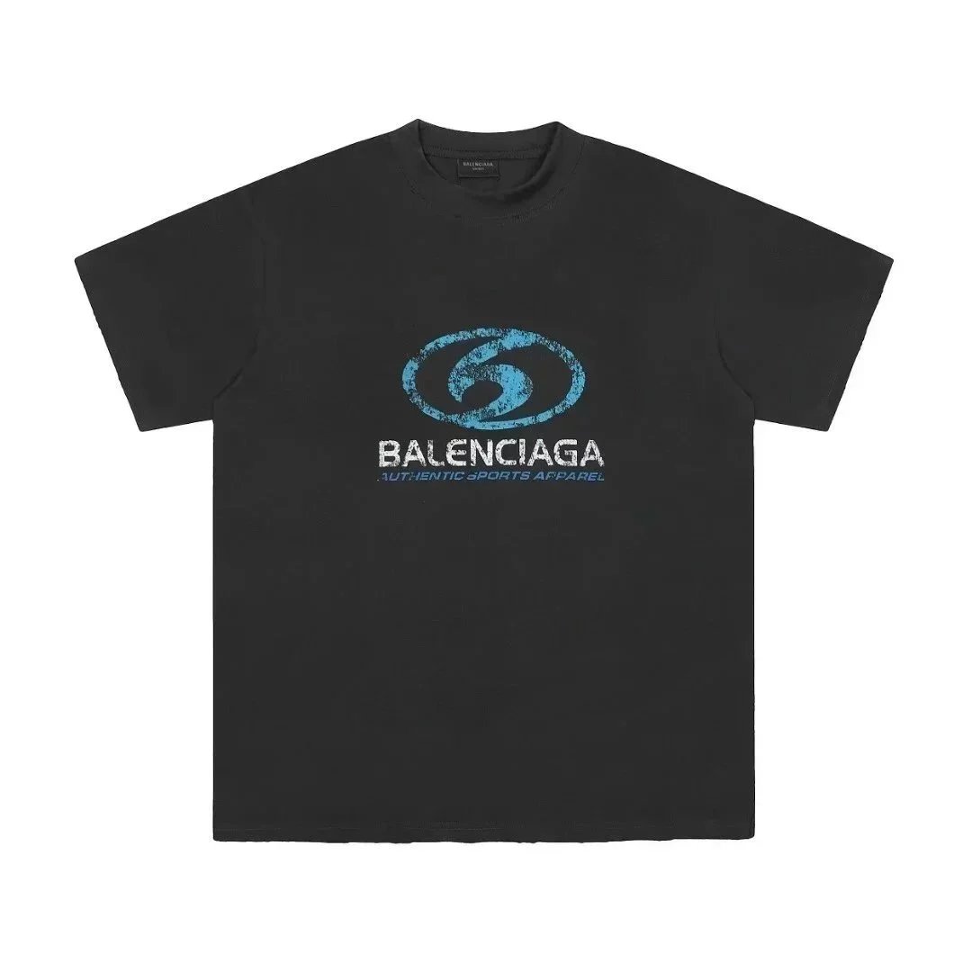 Balenciaga T-Shirts Logo Graphic Short-Sleeve T-Shirt — Gray-blue logo 002